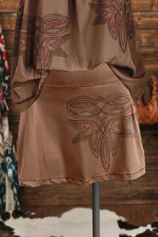 Retro Western Tribal Stitch Print Skirt silk skirt sleek