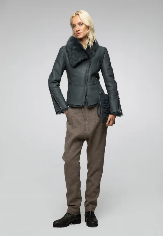 Gwen - Indigo Shearling Jacket Embroidered Jacket Appliqued Jacket Beaded Jacket