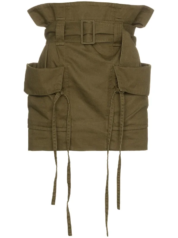 high waist cargo pocket cotton ramie-blend skirt leather skirt modern