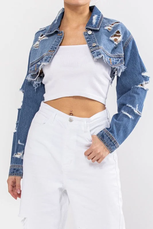 Distress Super Cropped Jacket Insulated Jacket Fitted Jacket Loose Jacket