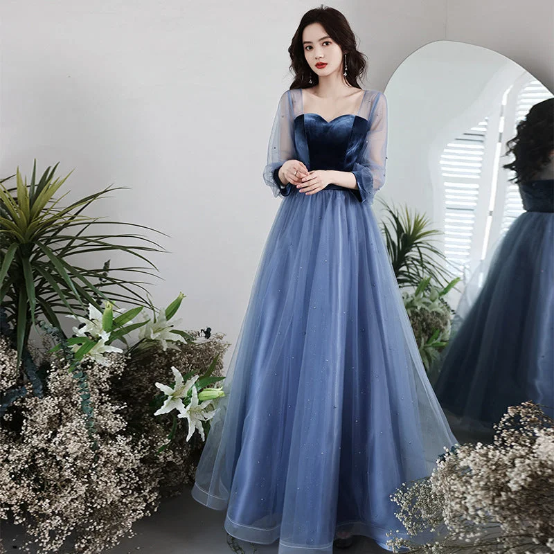 Vireous Velvet, Mesh Sleeves Long Birthday Party Dress Tunics Fleece cozy