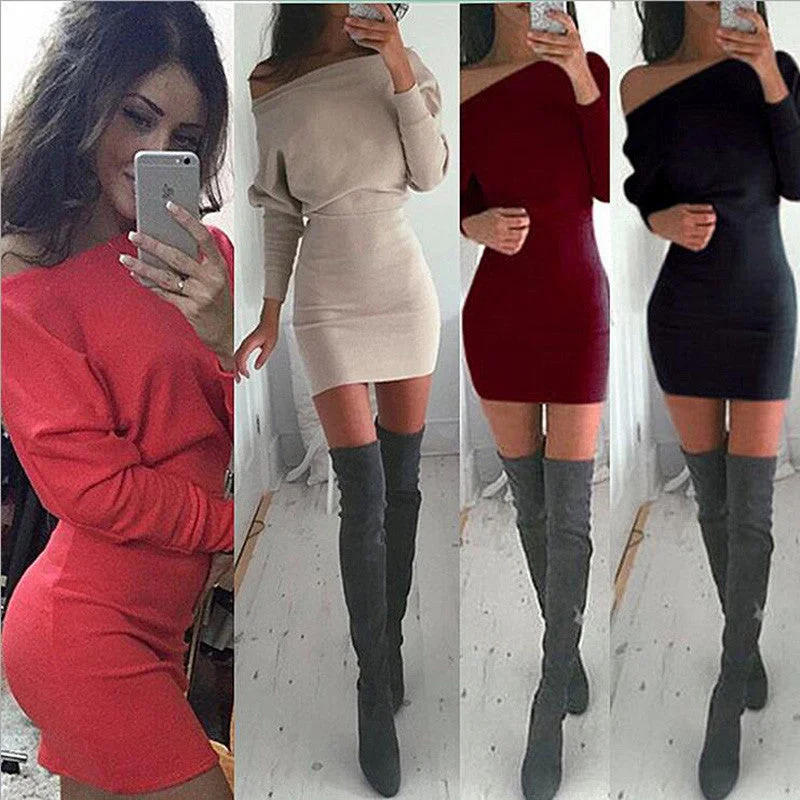 S-XL Khaki Tunic Winter Dress Women Casual Batwing Sleeve Party Dresses Lady Sexy Mini Plus Size Slash Neck Dress Vestidos 15343 A-Line Day Work S-XL Khaki Tunic Winter Dress Women Casual Batwing Sleeve Party Dresses Lady Sexy Mini Plus Size Slash Neck Dress Vestidos 15343 A-Line Day Work