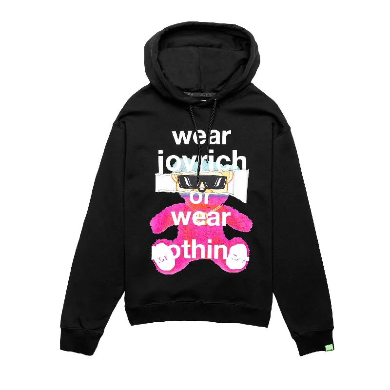 Joyrich Swag Teddy Hoodie Black Hoodie with Frayed Bohemian Relaxed