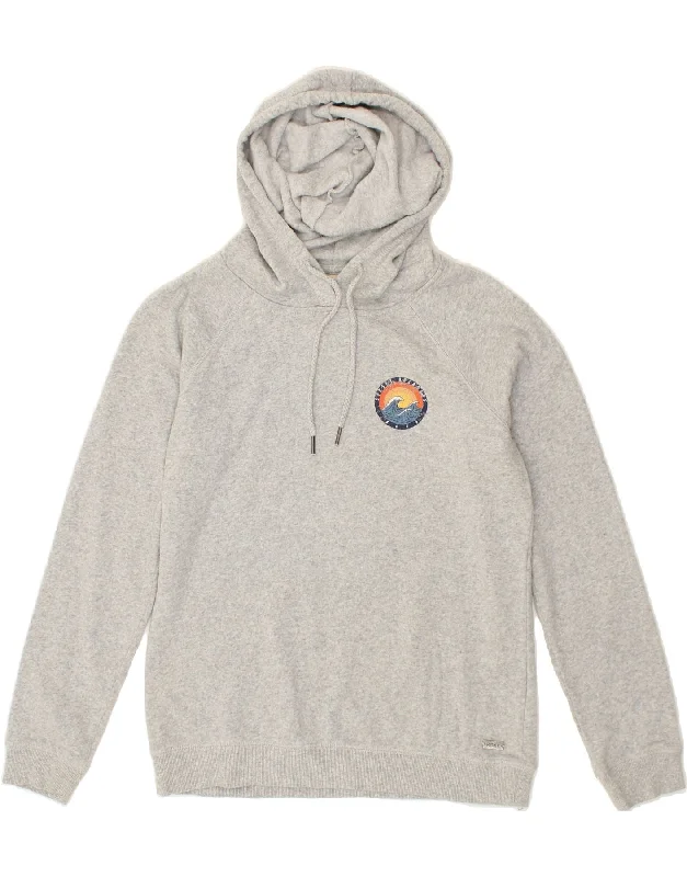 ROXY Womens Graphic Hoodie Jumper UK 10 Small Grey Cotton Hoodie with Puffed Sleeves Voluminous Trendy ROXY Womens Graphic Hoodie Jumper UK 10 Small Grey Cotton Hoodie with Puffed Sleeves Voluminous Trendy