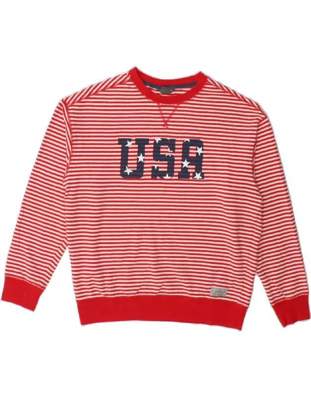 EDDIE BAUER Womens Oversized Sweatshirt Jumper UK 10 Small Red Striped Hoodie with Contrast Stitching Detailed Premium EDDIE BAUER Womens Oversized Sweatshirt Jumper UK 10 Small Red Striped Hoodie with Contrast Stitching Detailed Premium