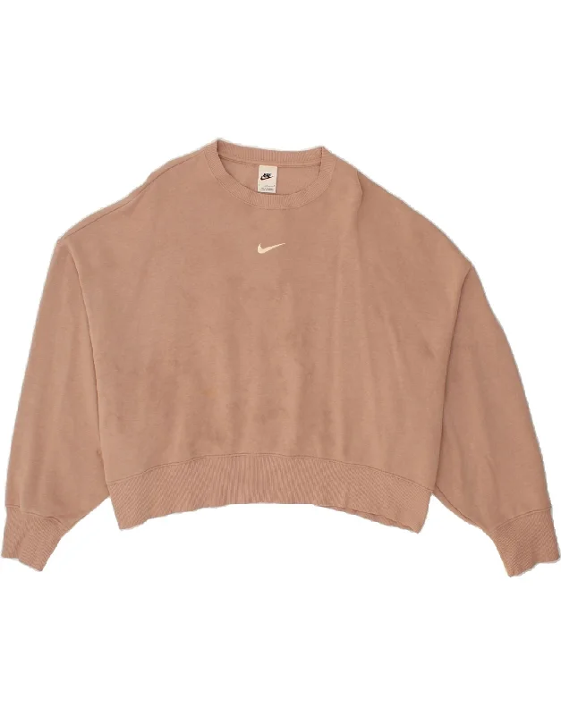 NIKE Womens Oversized Crop Sweatshirt Jumper UK 16 Large Pink Cotton Hoodie with Double Zipper Versatile Adjustable NIKE Womens Oversized Crop Sweatshirt Jumper UK 16 Large Pink Cotton Hoodie with Double Zipper Versatile Adjustable
