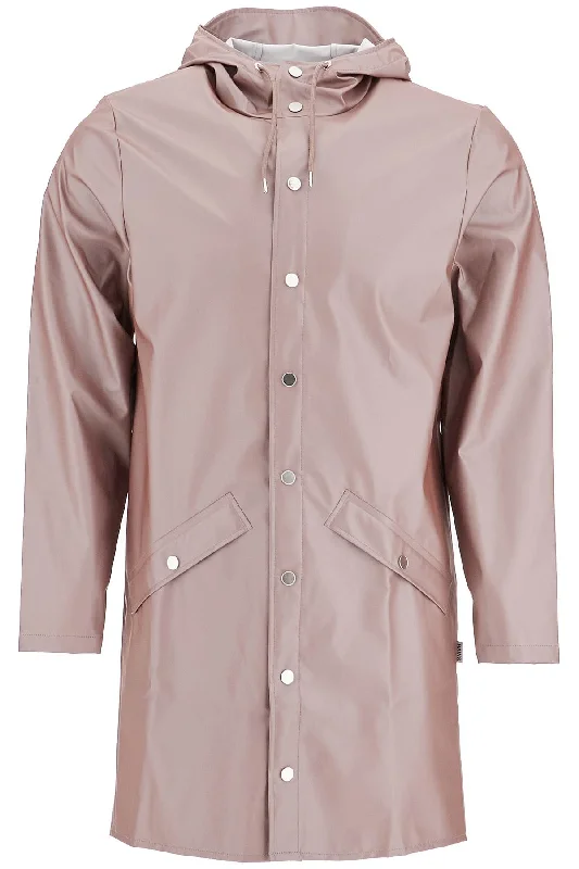 Unisex Long Rain Jacket  - Pink Zippered Front Buttoned Front Snap Front