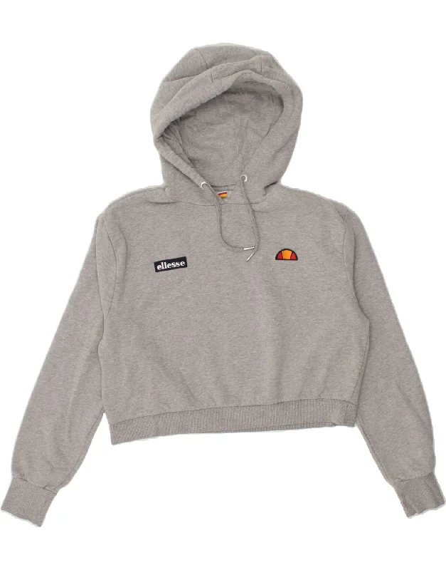 ELLESSE Womens Oversized Crop Graphic Hoodie Jumper UK 12 Medium Grey Hoodie with Drawstring Waist Adjustable Fitted ELLESSE Womens Oversized Crop Graphic Hoodie Jumper UK 12 Medium Grey Hoodie with Drawstring Waist Adjustable Fitted
