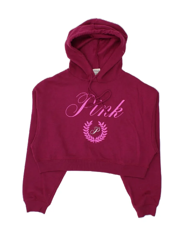 VICTORIA'S SECRET Womens Pink Crop Hoodie Jumper UK 10 Small Burgundy Hoodie with Velcro Closure Adjustable Secure VICTORIA'S SECRET Womens Pink Crop Hoodie Jumper UK 10 Small Burgundy Hoodie with Velcro Closure Adjustable Secure