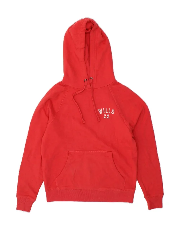 JACK WILLS Womens Graphic Hoodie Jumper UK 6 XS Red Cotton Hoodie with Hem Ribbing Snug Secure JACK WILLS Womens Graphic Hoodie Jumper UK 6 XS Red Cotton Hoodie with Hem Ribbing Snug Secure