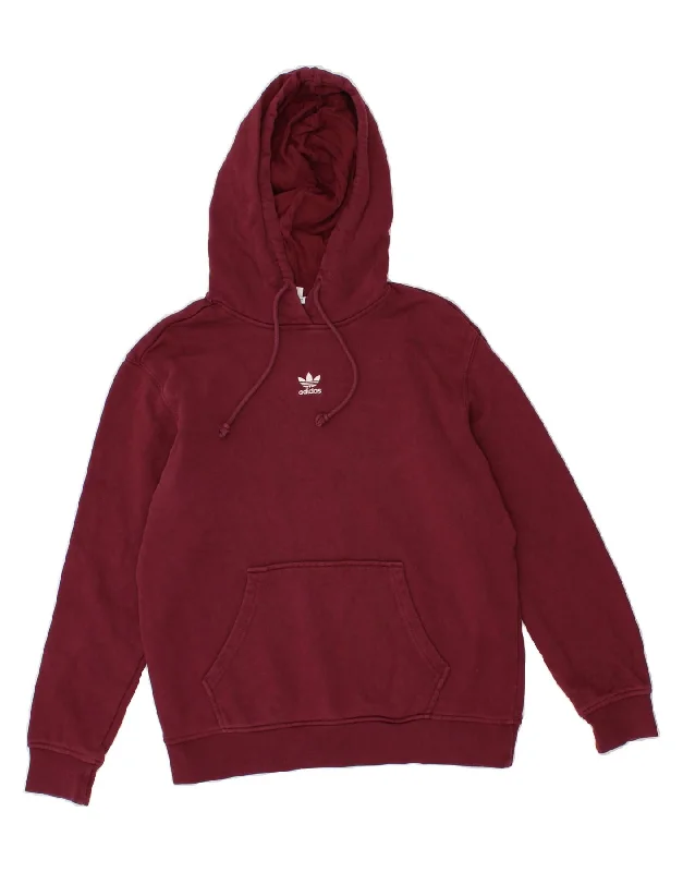 ADIDAS Womens Hoodie Jumper UK 12 Medium Maroon Elastane Hoodie with Hem Contrast Bold Stylish ADIDAS Womens Hoodie Jumper UK 12 Medium Maroon Elastane Hoodie with Hem Contrast Bold Stylish