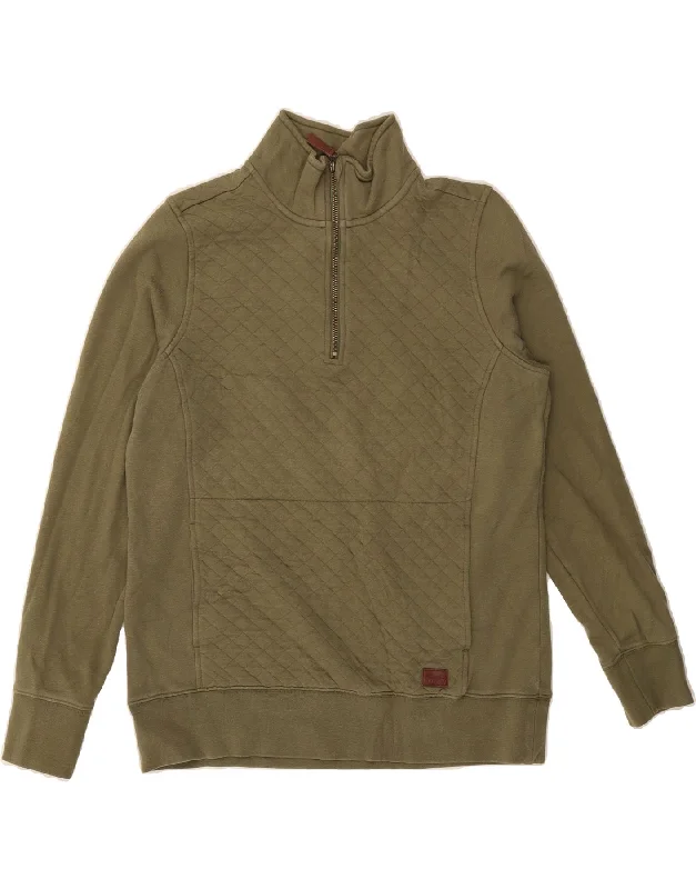 L.L.BEAN Womens Zip Neck Sweatshirt Jumper UK 14 Medium Khaki Cotton Hoodie with Mock Neck Collared Structured L.L.BEAN Womens Zip Neck Sweatshirt Jumper UK 14 Medium Khaki Cotton Hoodie with Mock Neck Collared Structured