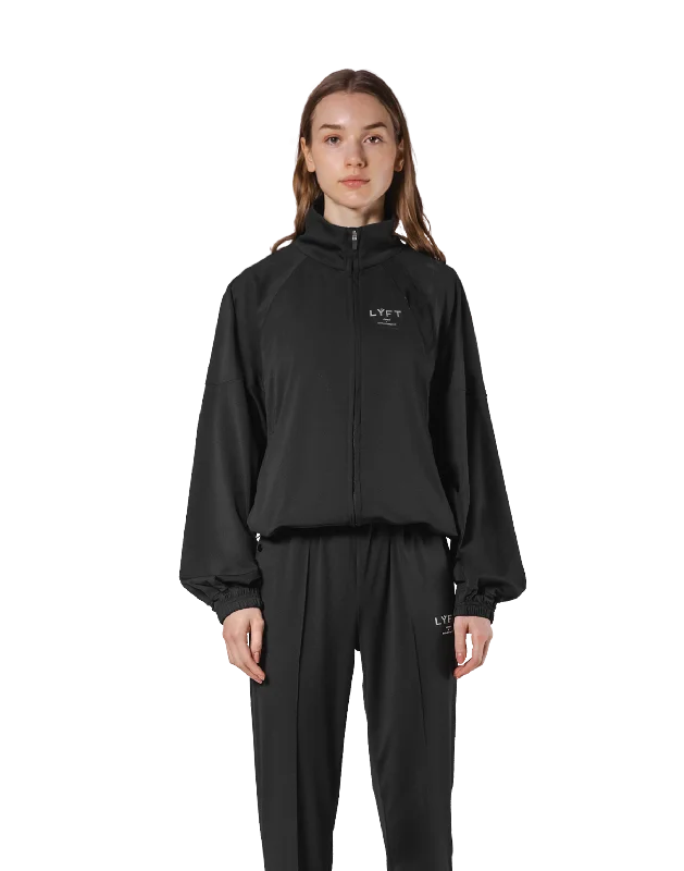 Stretch Wide Track Jacket 2 - Black Zippered Front Buttoned Front Snap Front