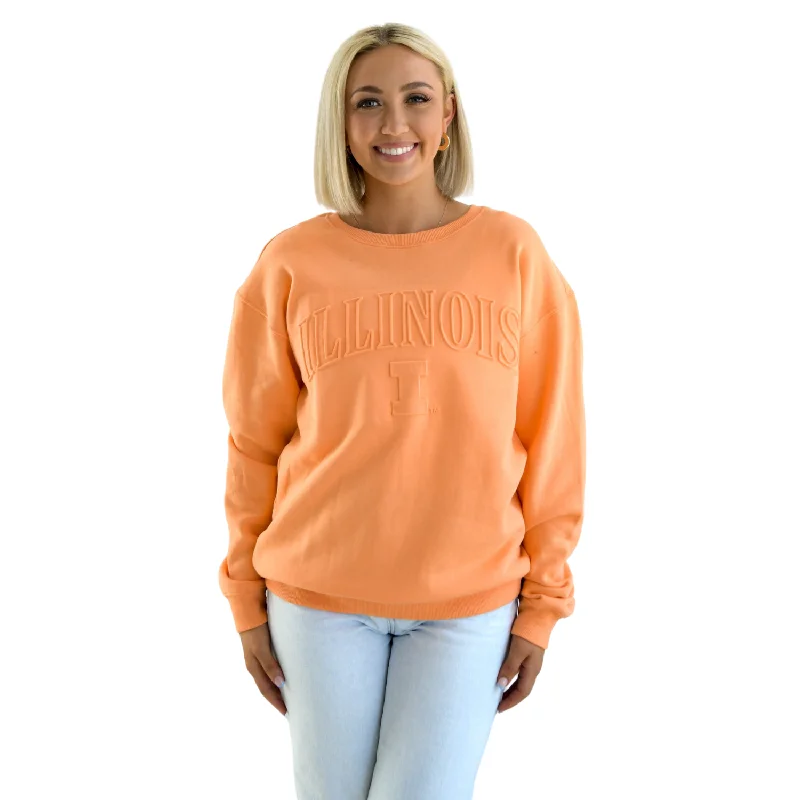 Illinois Sweatshirt Women's Textured Orange Crewneck Hoodie with Drop Shoulder Relaxed Streetwear Illinois Sweatshirt Women's Textured Orange Crewneck Hoodie with Drop Shoulder Relaxed Streetwear