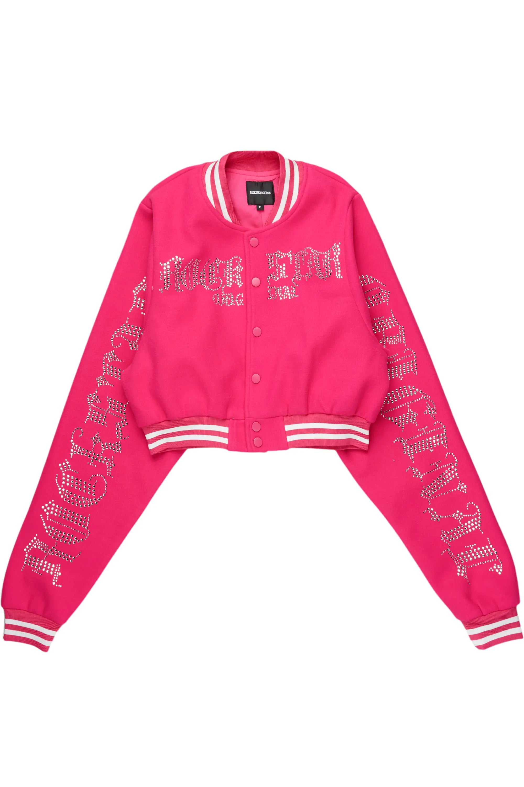 Gianni Hot Pink Crop Rhinestone Varsity Jacket Belted Jacket Elasticated Jacket Padded Jacket Gianni Hot Pink Crop Rhinestone Varsity Jacket Belted Jacket Elasticated Jacket Padded Jacket