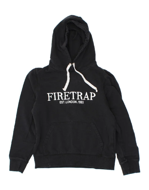 FIRETRAP Womens Graphic Hoodie Jumper UK 8 Small Black Cotton Hoodie with Reflective Safety Nightwear FIRETRAP Womens Graphic Hoodie Jumper UK 8 Small Black Cotton Hoodie with Reflective Safety Nightwear