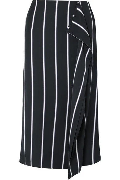 Climmie draped striped twill midi skirt spandex blend skirt