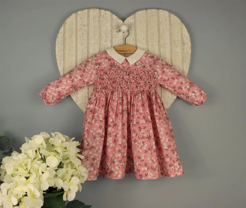 Rachel Riley Baby Girl’s Blossom Print Smocked and Hand-Embroidered Dress Set Tunics Prom sequined