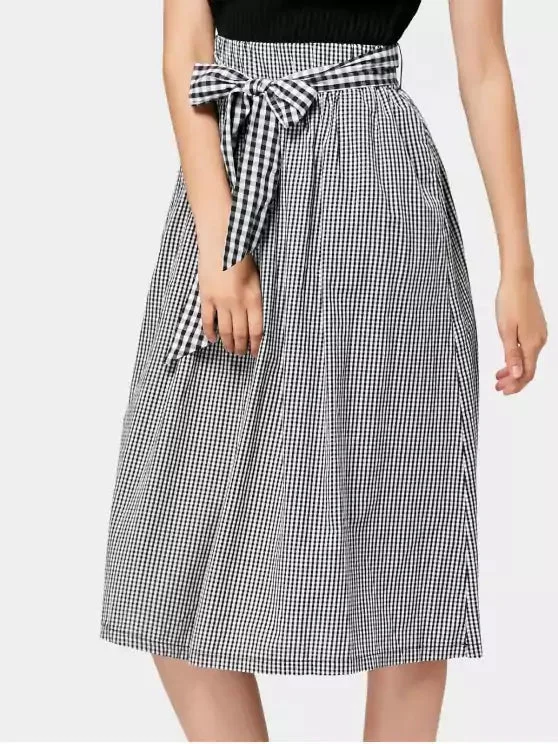 Chic Belted Checked Midi A Line Skirt corduroy skirt cozy