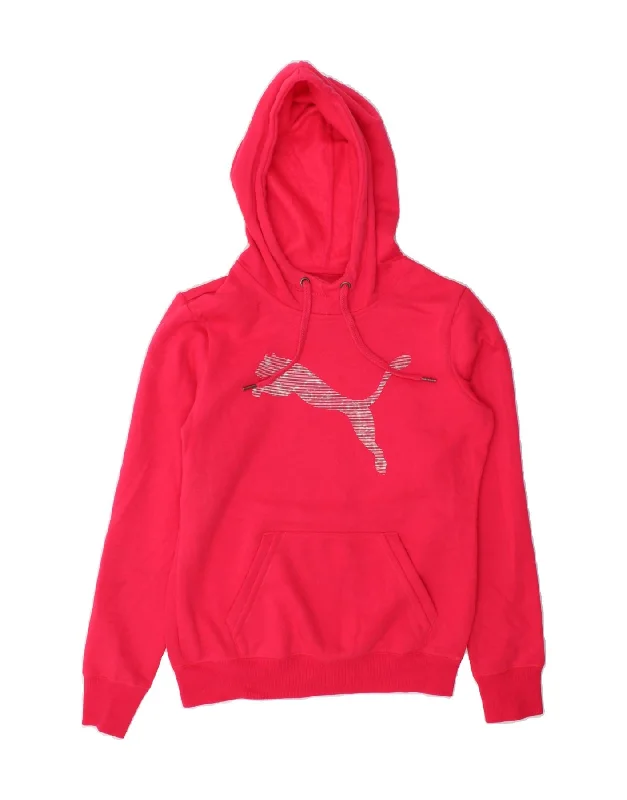 PUMA Womens Graphic Hoodie Jumper UK 10 Small Pink Cotton Hoodie with Cropped Fit Short Trendy