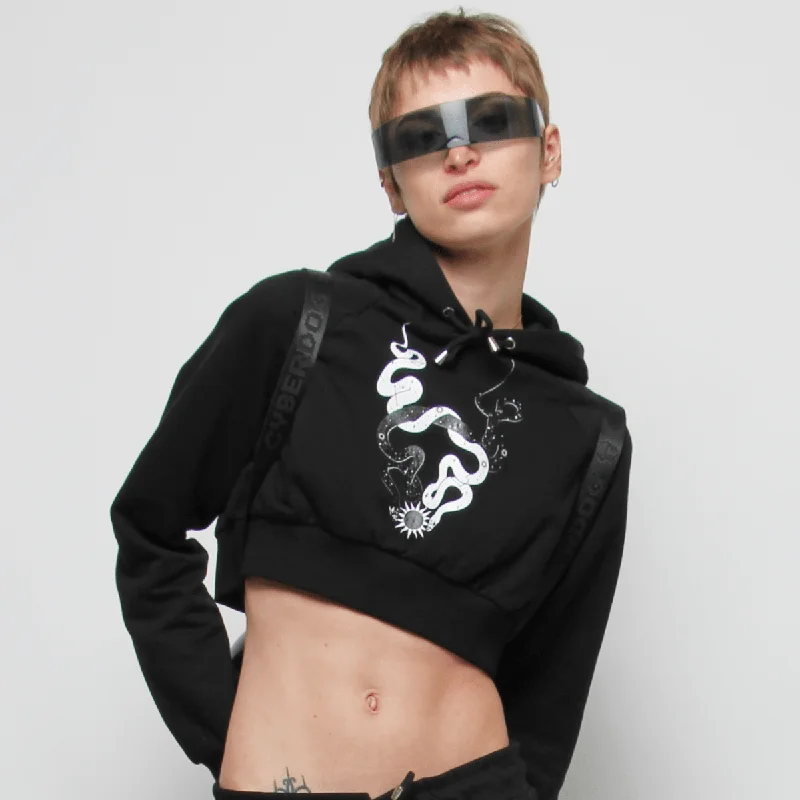 STARGAZER CROP HOODIE BLACK Hoodie with Stripes Bold Sporty