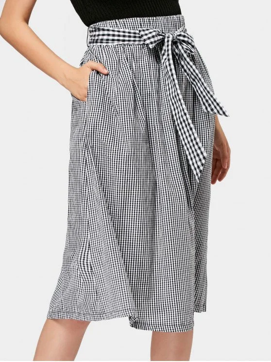 Pretty Belted Checked Midi A Line Skirt cashmere skirt soft