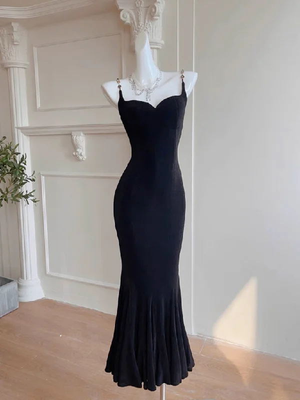 Simple Mermaid Black Long Party Dress, Black Evening Dress Tunics Prom sequined
