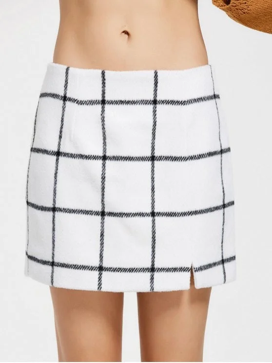 Stunning Slit Checked Mini Skirt wool skirt warm