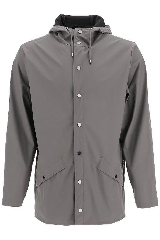 Unisex Rain Jacket  - Grey Front Pockets Side Pockets Patch Pockets