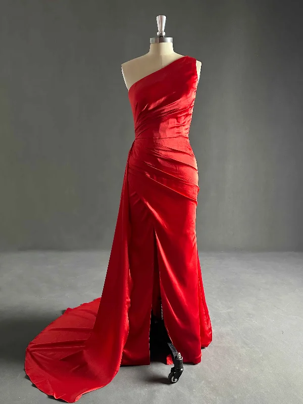 Collins Trendy One Shoulder Ruched Satin Prom Party Dresses Tunics Chic fashionable