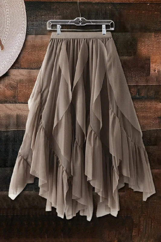 Elegant Ruffled Mesh Skirt chiffon skirt airy