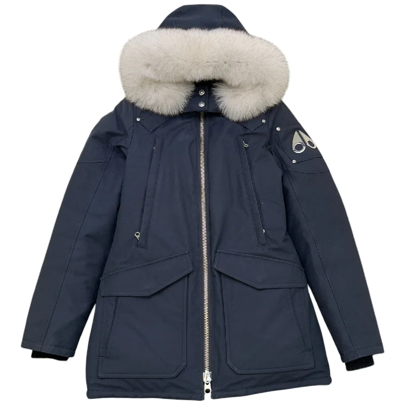Women's 3Q Down Jacket Navy Size S Boat Neck Shawl Collar Notched Collar