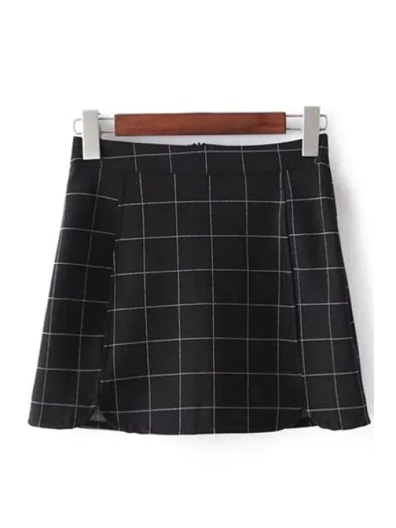 Fashion Plaid Print High Waist Mini Skirt silk skirt elegant