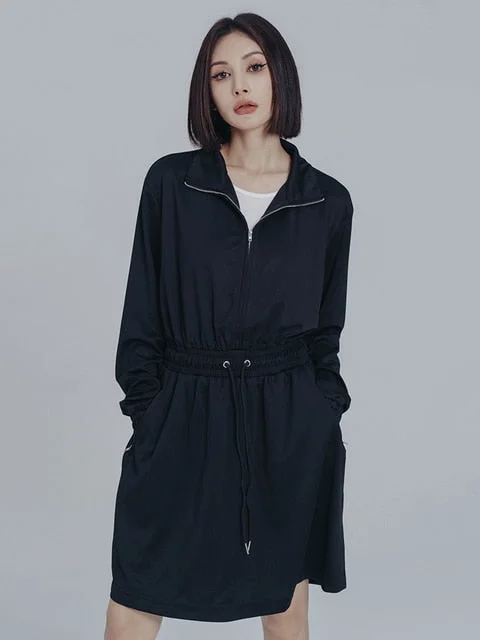 Mooni Drawstring Sweatshirt Dress by Marigold Shadows Hoodie with Rolled Sleeves Casual Relaxed Mooni Drawstring Sweatshirt Dress by Marigold Shadows Hoodie with Rolled Sleeves Casual Relaxed