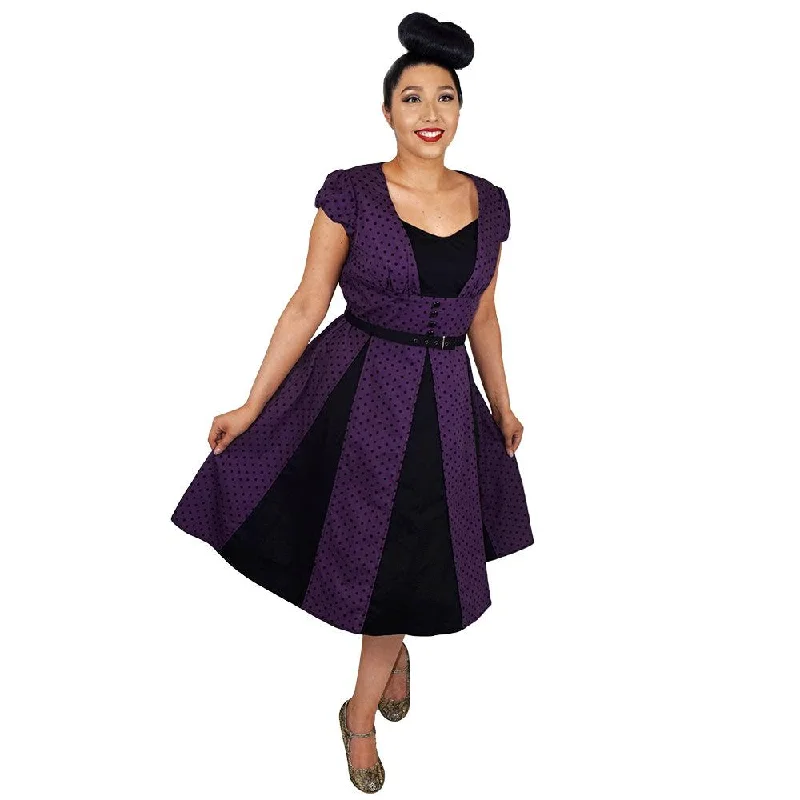 Polka Dot Panel Swing Dress in Purple & Black Tunics Luxurious premium