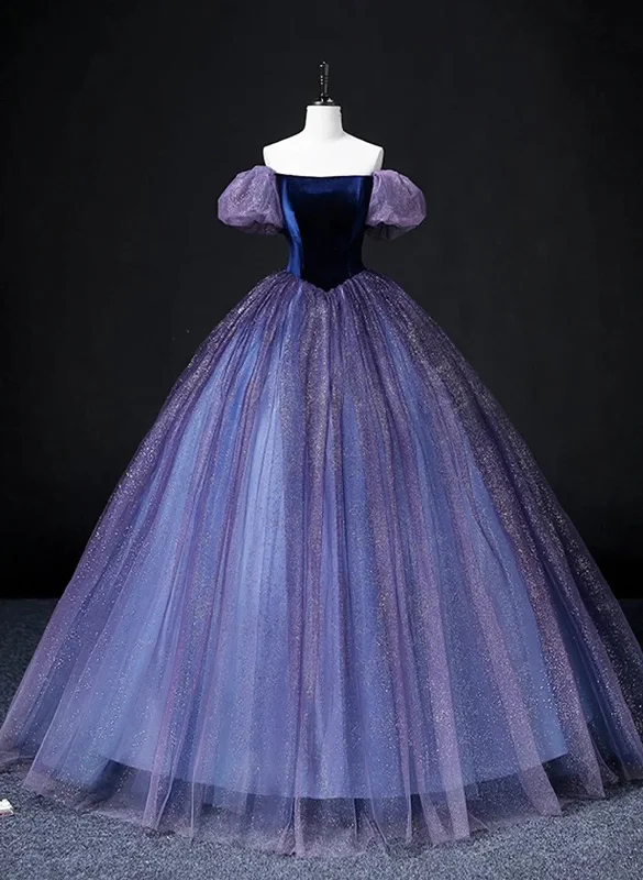 Off Shoulder Purple Tulle and Velvet Long Party Dress, Purple Prom Dress Tunics Versatile stylish Off Shoulder Purple Tulle and Velvet Long Party Dress, Purple Prom Dress Tunics Versatile stylish