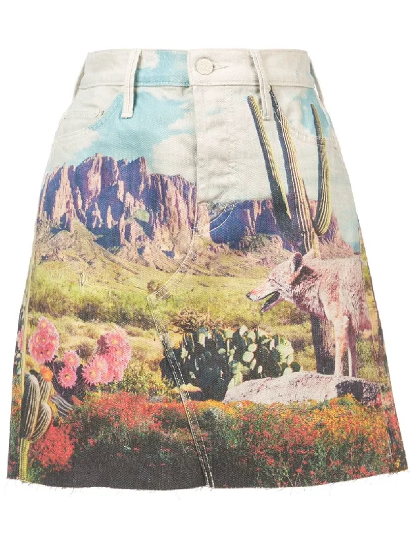 landscape print skirt ruffled skirt detail