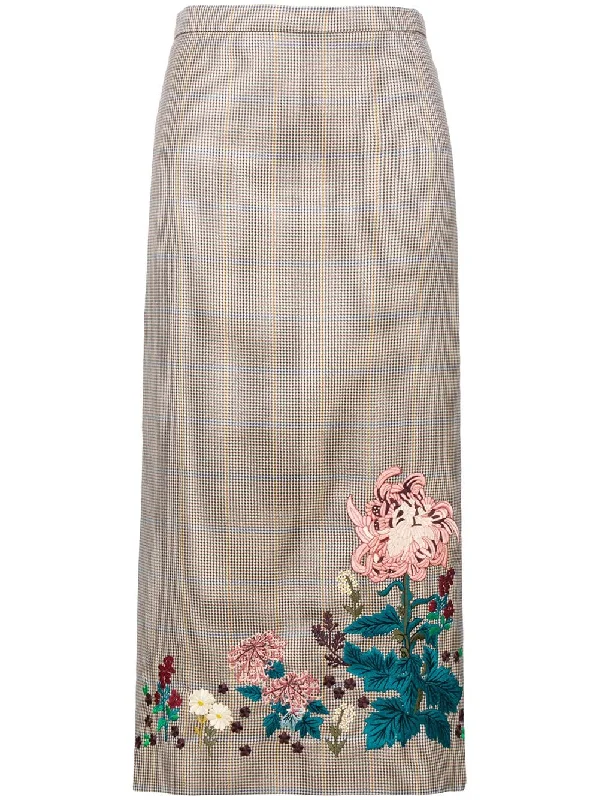 embroidered check skirt linen skirt airy