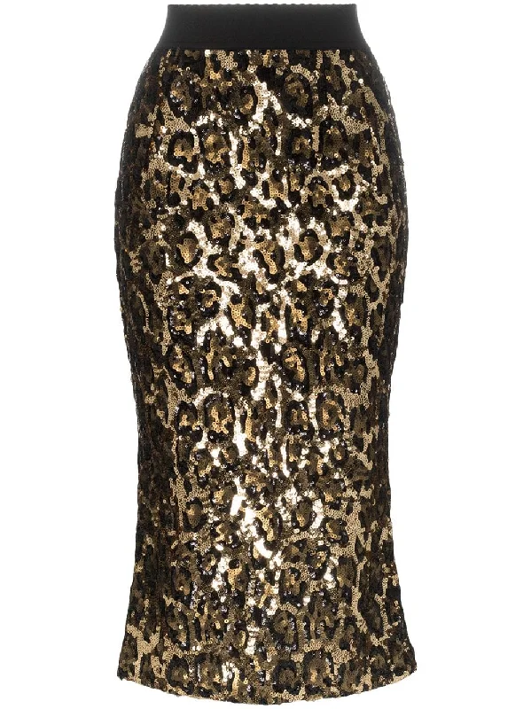 leopard print sequin embellished midi skirt leather skirt sleek