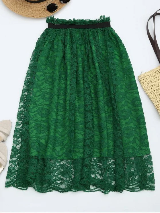 Trendy Ruffle Hem Lace Flare Skirt velvet skirt plush