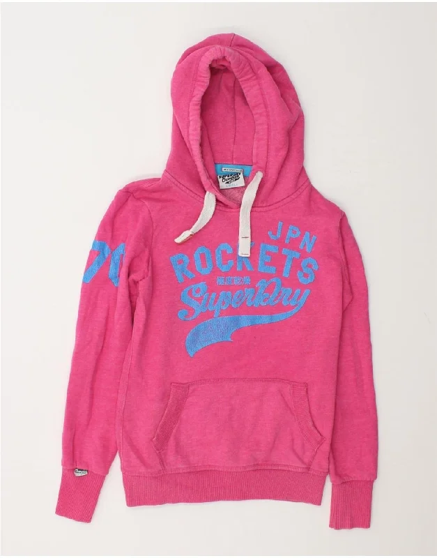 SUPERDRY Womens Graphic Hoodie Jumper UK 10 Small Pink Cotton Hoodie with Pastel Soft Subtle SUPERDRY Womens Graphic Hoodie Jumper UK 10 Small Pink Cotton Hoodie with Pastel Soft Subtle