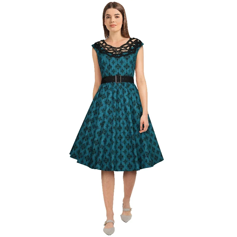 Labyrinth Lace Dress in Turquoise and Black Tunics Lace romantic
