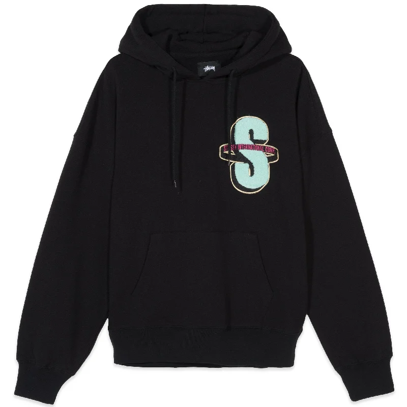 Stussy S Applique Fleece Hoodie Black Hoodie with Gradient Ombre Colorful