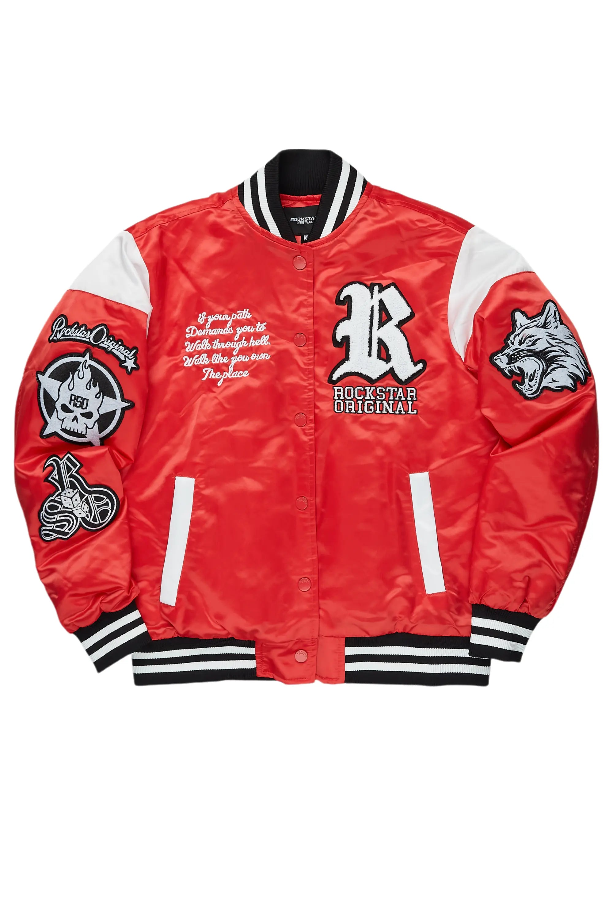 Sosa Red Satin Varsity Jacket Insulated Jacket Fitted Jacket Loose Jacket