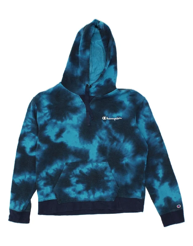 CHAMPION Womens Hoodie Jumper UK 16 Large Navy Blue Tie Dye Cotton Hoodie with Earth Tones Natural Calm CHAMPION Womens Hoodie Jumper UK 16 Large Navy Blue Tie Dye Cotton Hoodie with Earth Tones Natural Calm