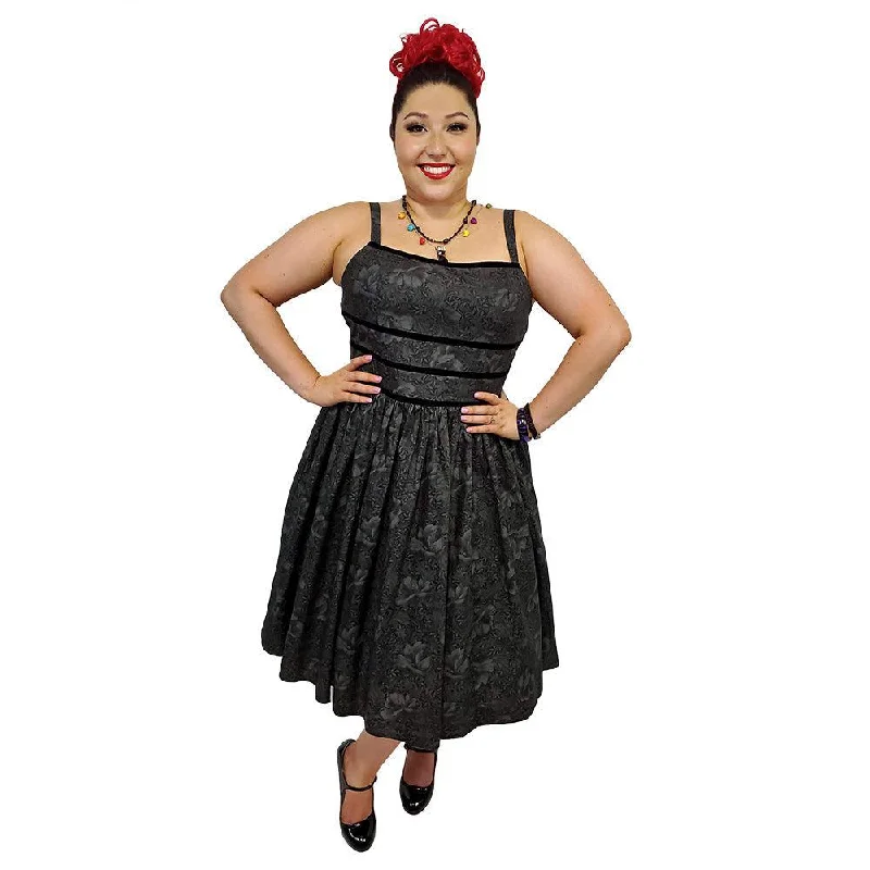 Dark Night Swing Dress in Grey Floral Tunics Mesh breathable