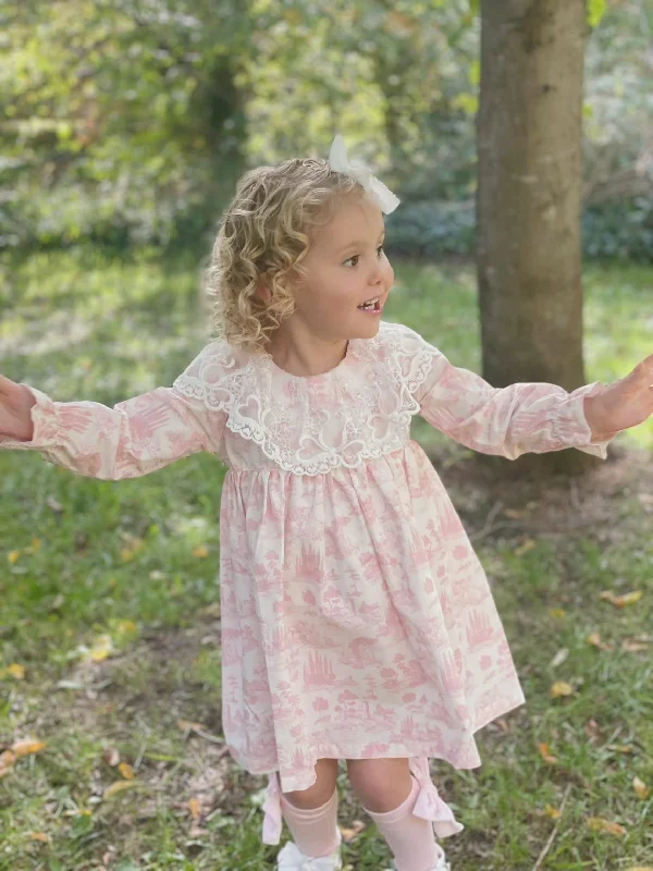AW22 Phi Clothing Lillie & Friends Exclusive Pink & White ‘Toile de Jouy’ Lace Collared Dress Tunics Custom made AW22 Phi Clothing Lillie & Friends Exclusive Pink & White ‘Toile de Jouy’ Lace Collared Dress Tunics Custom made
