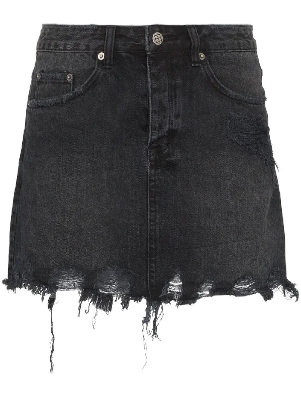 Mini Moss distressed denim mini skirt velvet skirt luxury