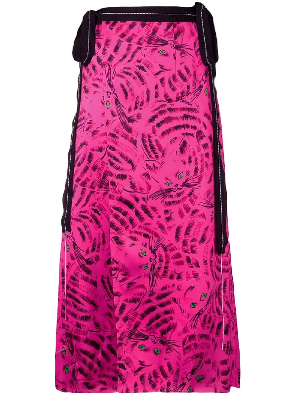 cat print wrap skirt corduroy skirt durable