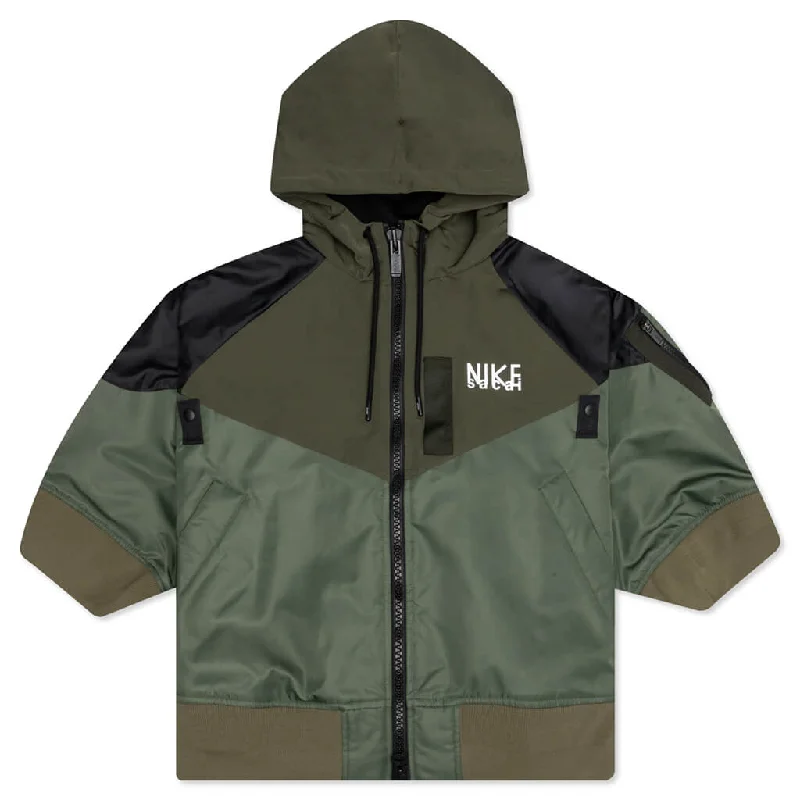 Nike x Sacai Women's NRG Full Zip Hooded Jacket - Cargo Khaki Denim Fabric Leather Fabric Suede Fabric